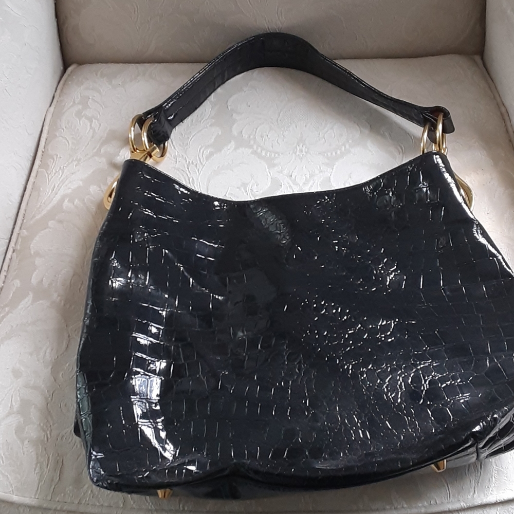 Braciano black patent shoulder bag